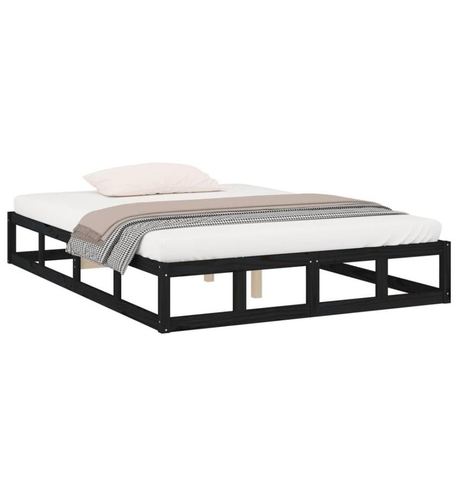 Cadre de lit Noir 140x190 cm Bois massif