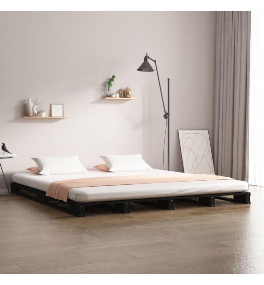 Cadre de lit Noir 140x190 cm Bois de pin massif