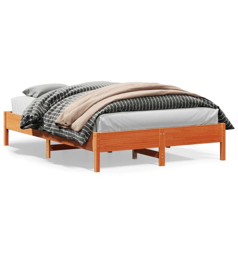 Cadre de lit cire marron 150x200 cm bois de pin massif