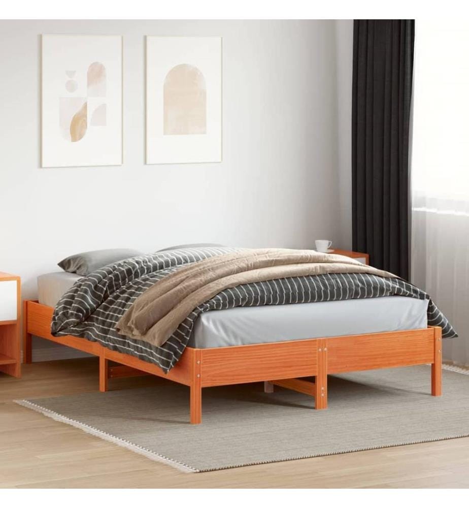 Cadre de lit cire marron 150x200 cm bois de pin massif