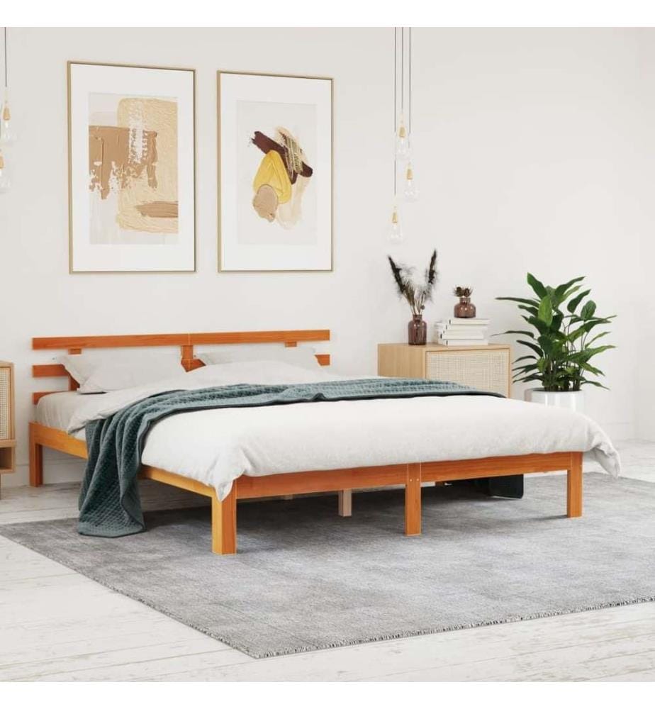 Cadre de lit et tête de lit cire marron 160x200 cm bois de pin
