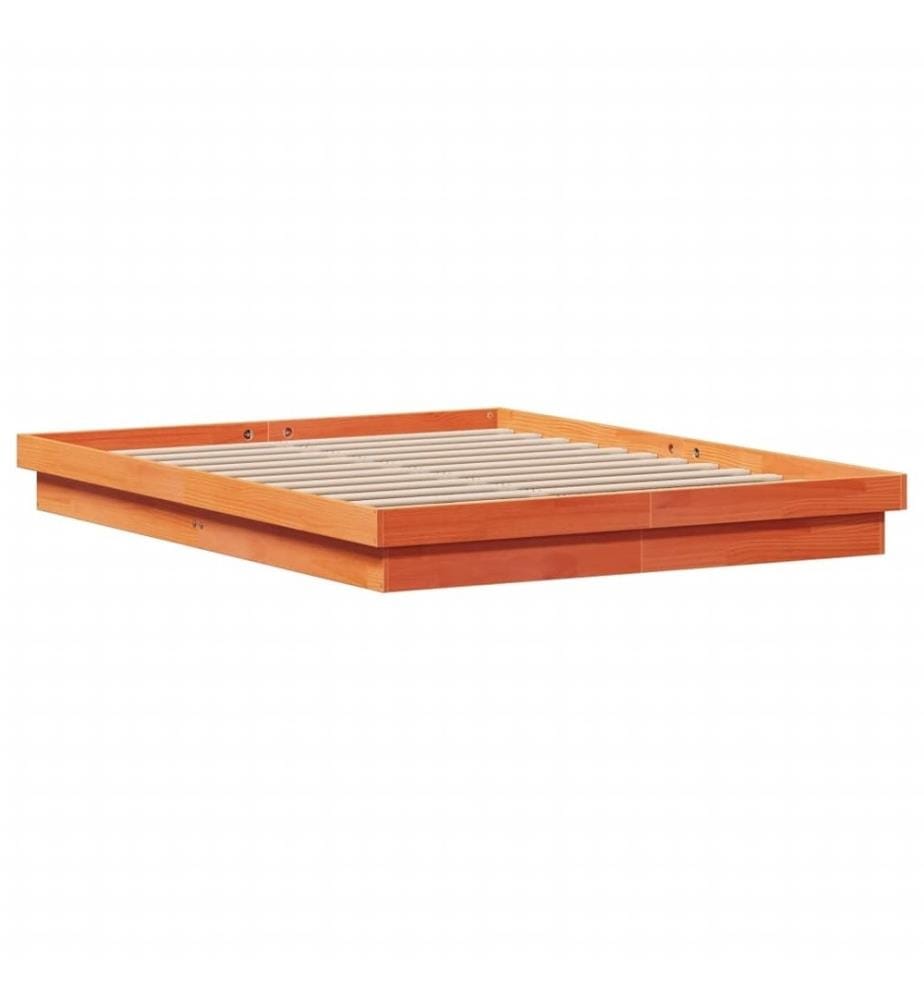Massivholzbett mit LED-Beleuchtung Wachsbraun 150x200 cm Kiefer