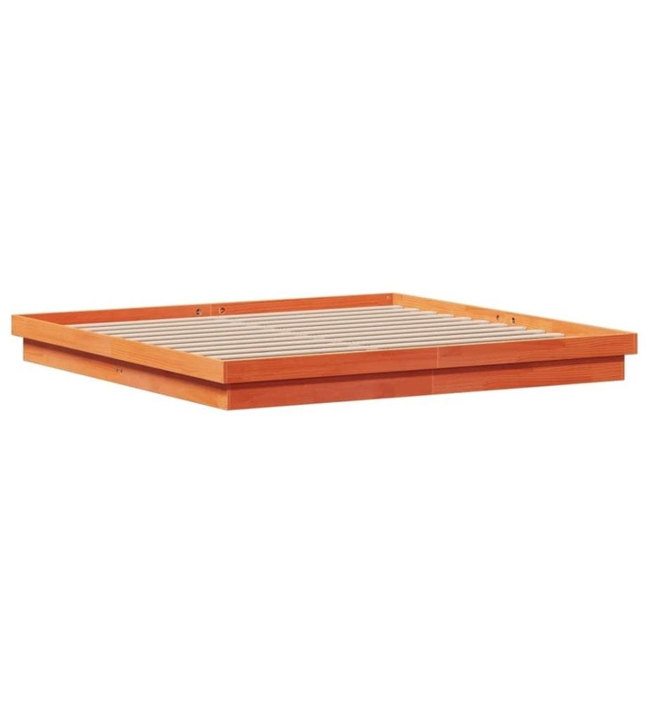 Cadre de lit à LED cire marron 200x200 cm bois de pin massif