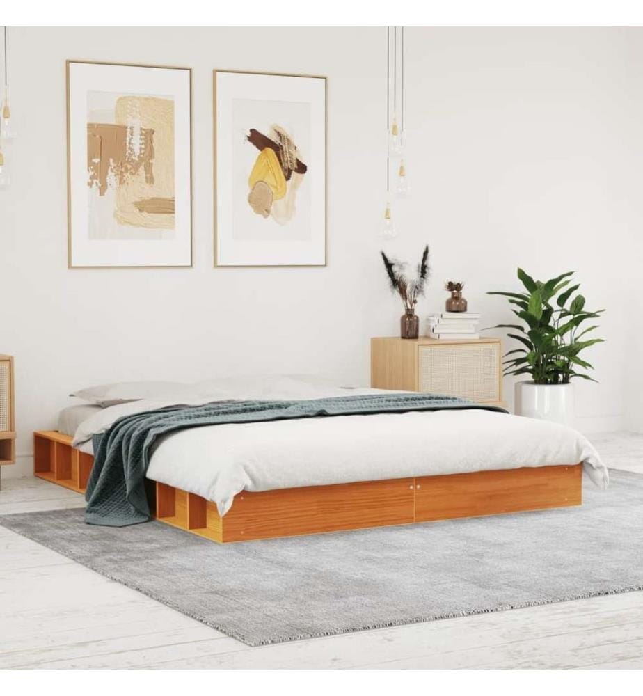 Cadre de lit cire marron 150x200 cm bois de pin massif