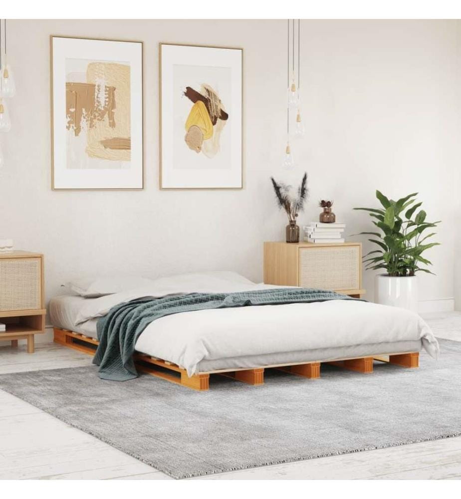 Palettenbett Wachsbraun 140x200 cm Massivholz Kiefer