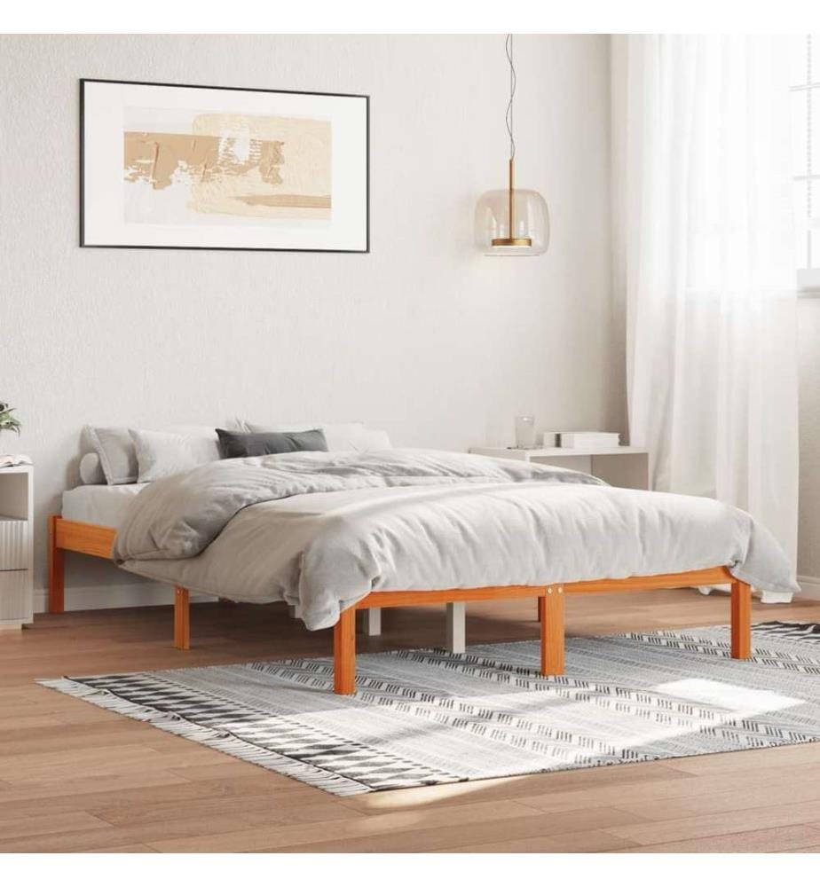 Cadre de lit cire marron 140x190 cm bois de pin massif