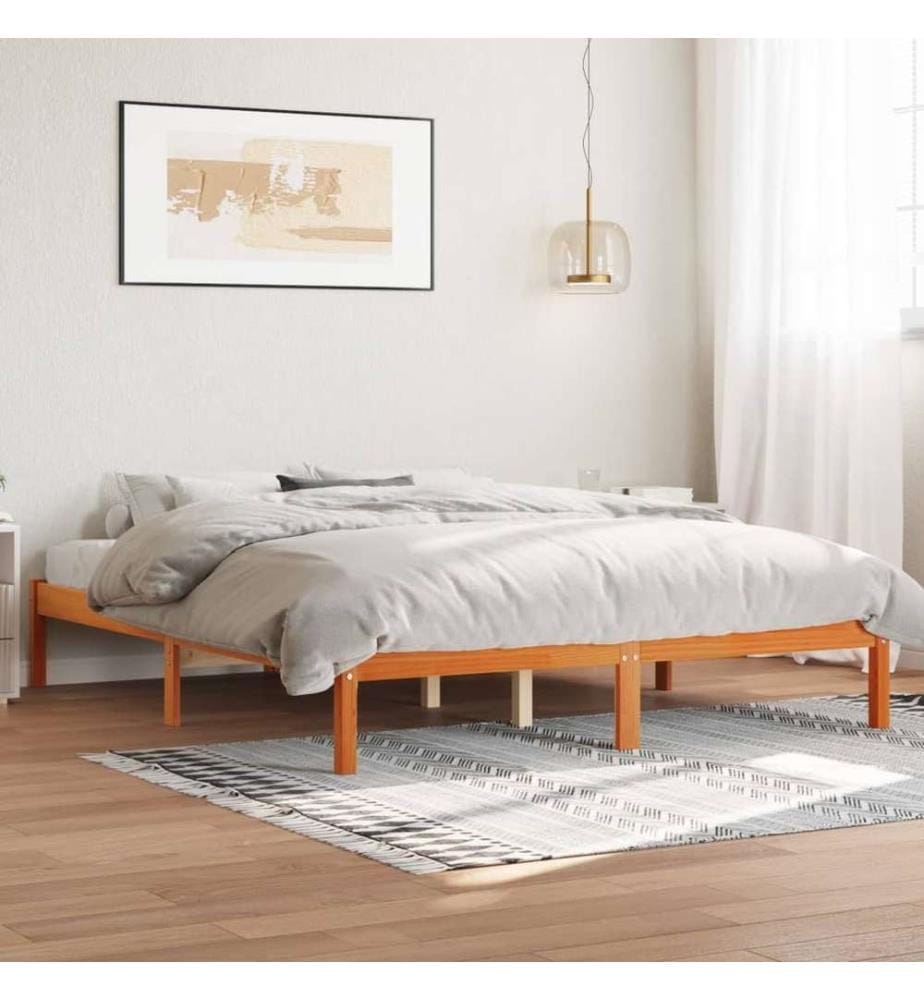 Cadre de lit cire marron 150x200 cm bois de pin massif