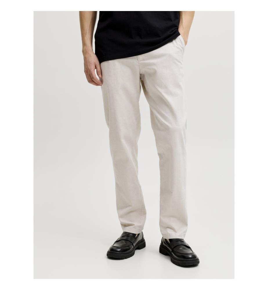 Chino-Hose in klassischer Passform aus Leinenmischgewebe – Beige