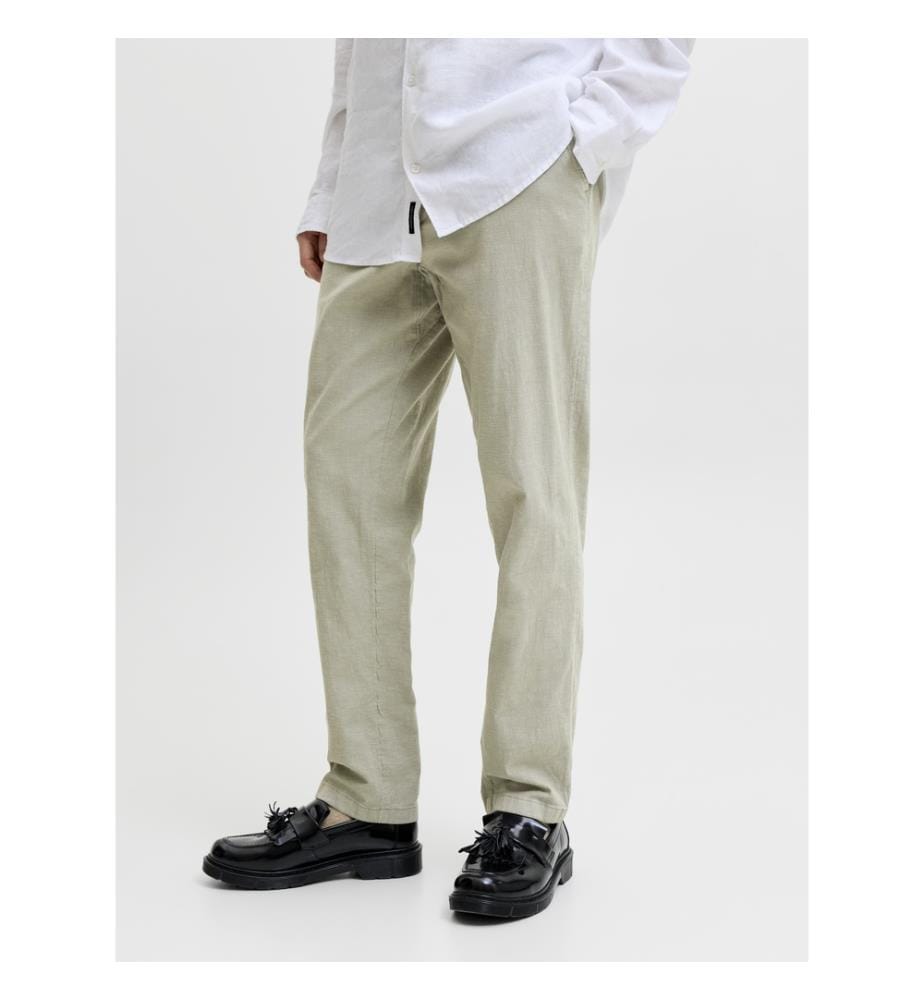 Chino-Hose in klassischer Passform aus Leinenmischgewebe – Khaki