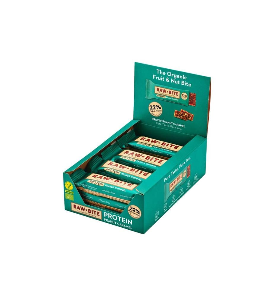Rawbite Rohkostriegel Protein Peanut Caramel, 12 x 45g