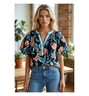Bluse mit Blumenmuster - Schwarz