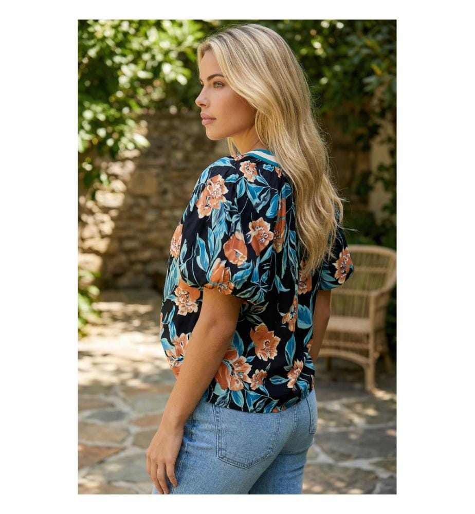 Bluse mit Blumenmuster - Schwarz