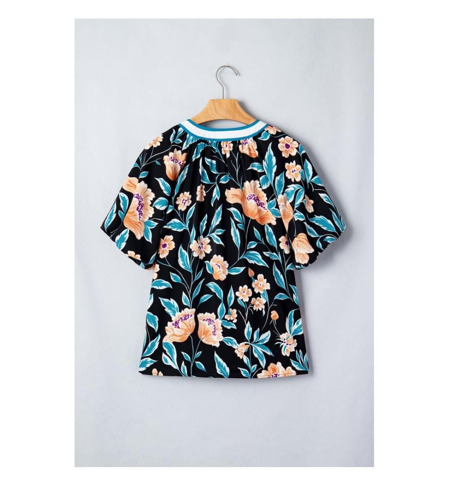 Bluse mit Blumenmuster - Schwarz