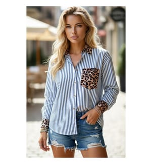 Hemd mit Knopfleiste mit Leopardenmuster - Blau