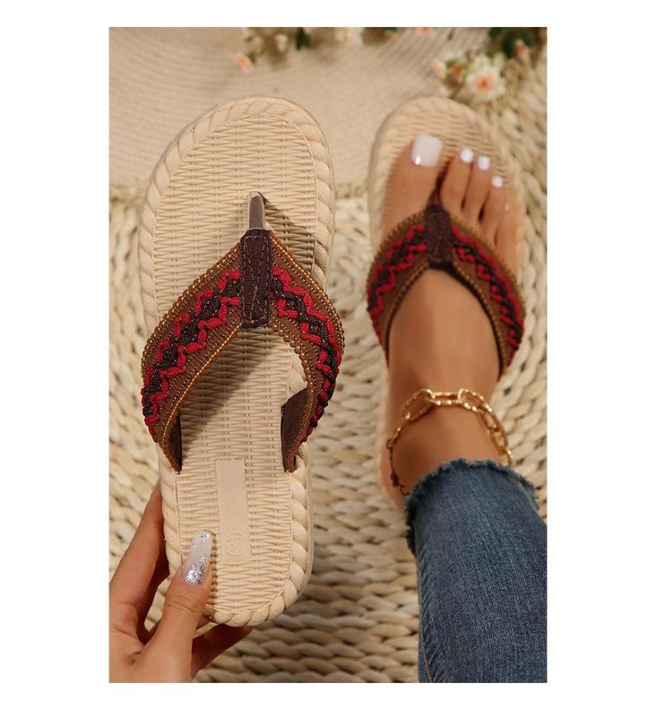 Flache Flip-Flops mit gewebtem Riemen – Rot