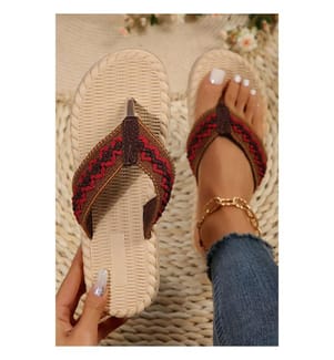 Flache Flip-Flops mit gewebtem Riemen – Rot
