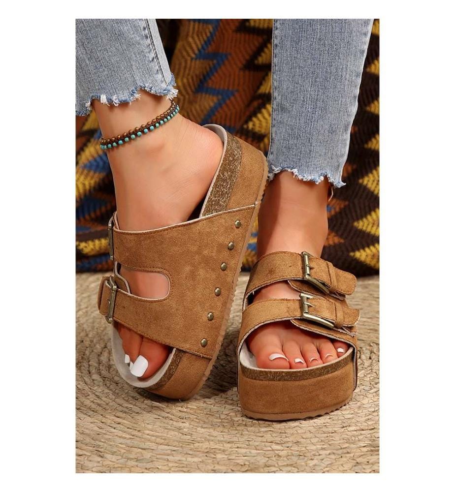 Sandales en daim à boucle - Marron