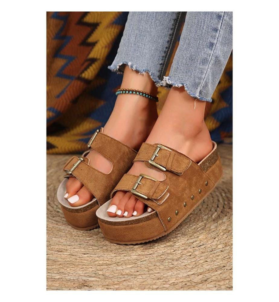 Sandales en daim à boucle - Marron