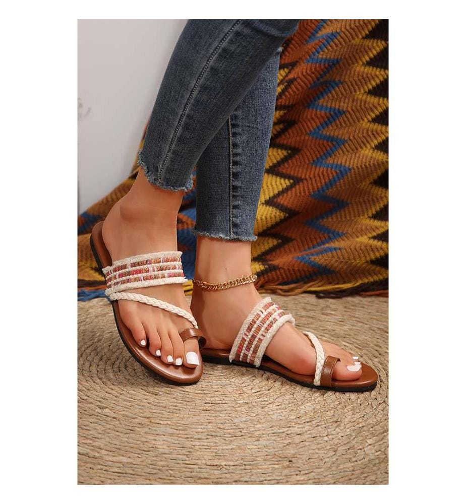 Geflochtene Flip-Flops mit Perlen – Weiss