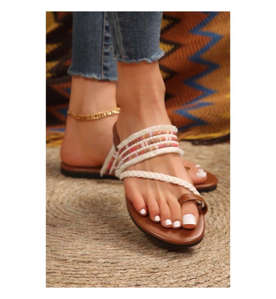 Geflochtene Flip-Flops mit Perlen – Weiss