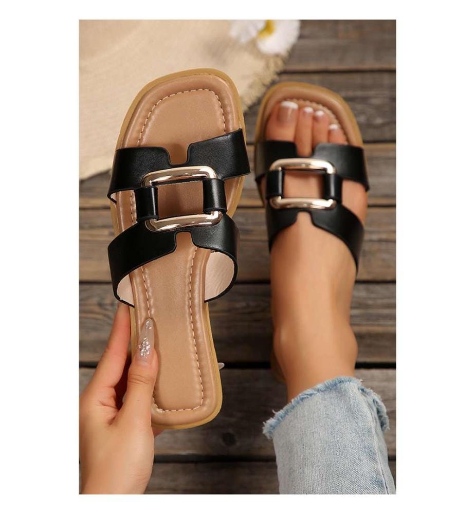 Flip-Flops mit eckiger Spitze und Metallakzent – Schwarz
