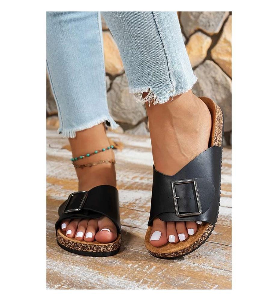 Retro-Flip-Flops mit Schnalle – Schwarz