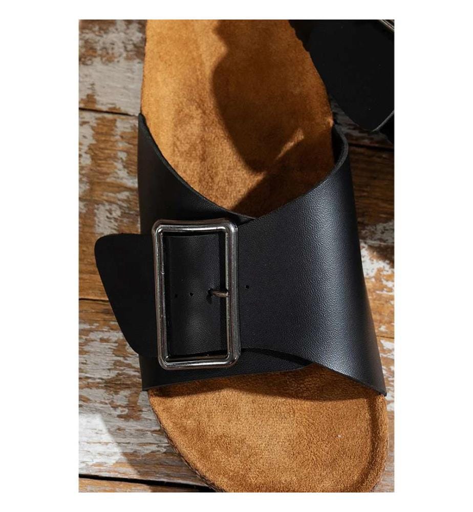 Retro-Flip-Flops mit Schnalle – Schwarz