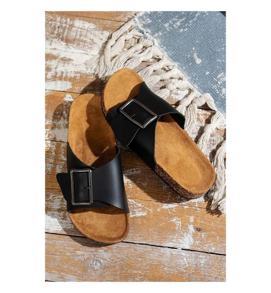 Retro-Flip-Flops mit Schnalle – Schwarz