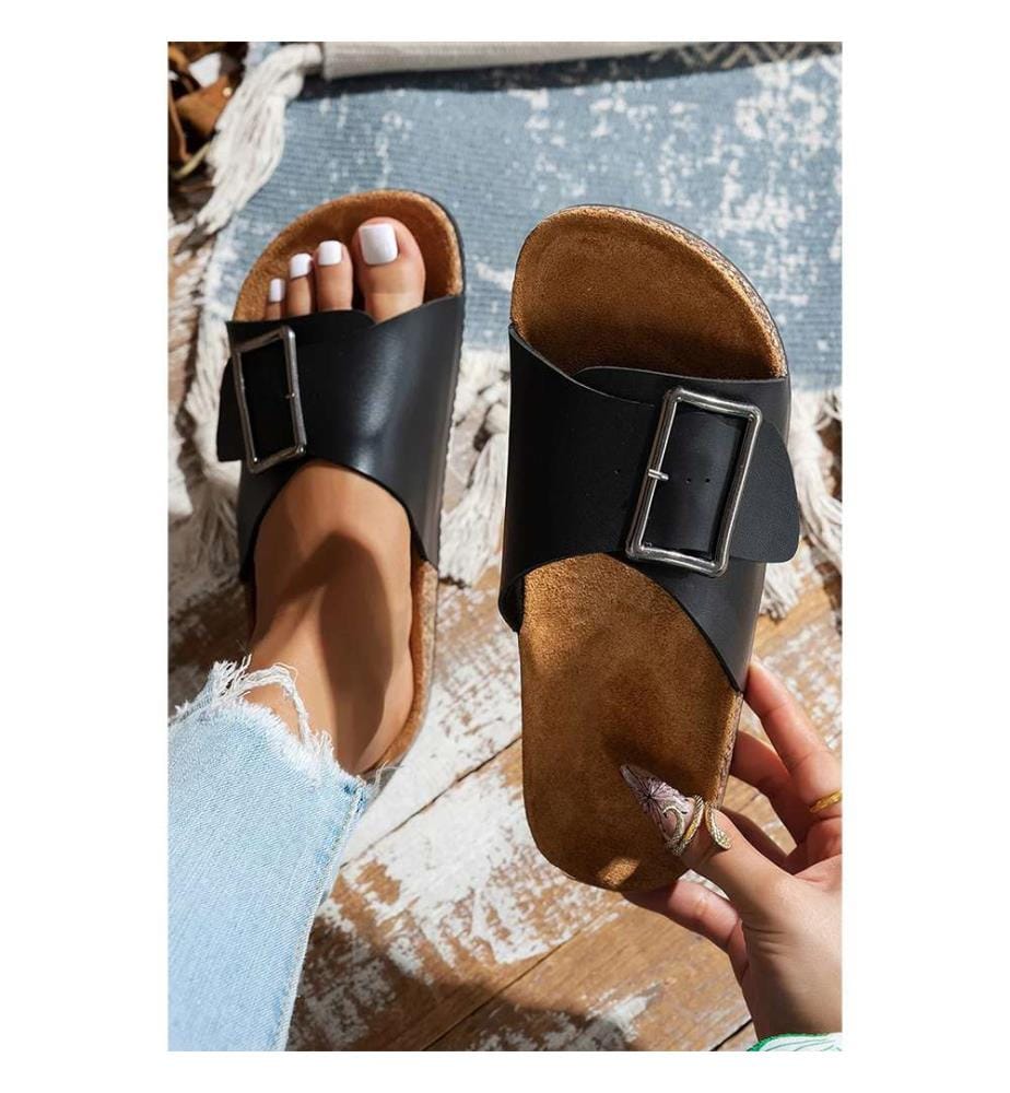 Retro-Flip-Flops mit Schnalle – Schwarz