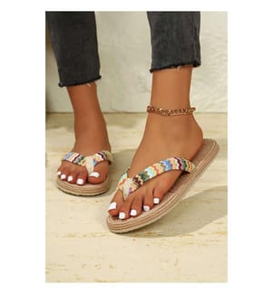 Boho-Flip-Flops aus geflochtenem Stroh – Khaki