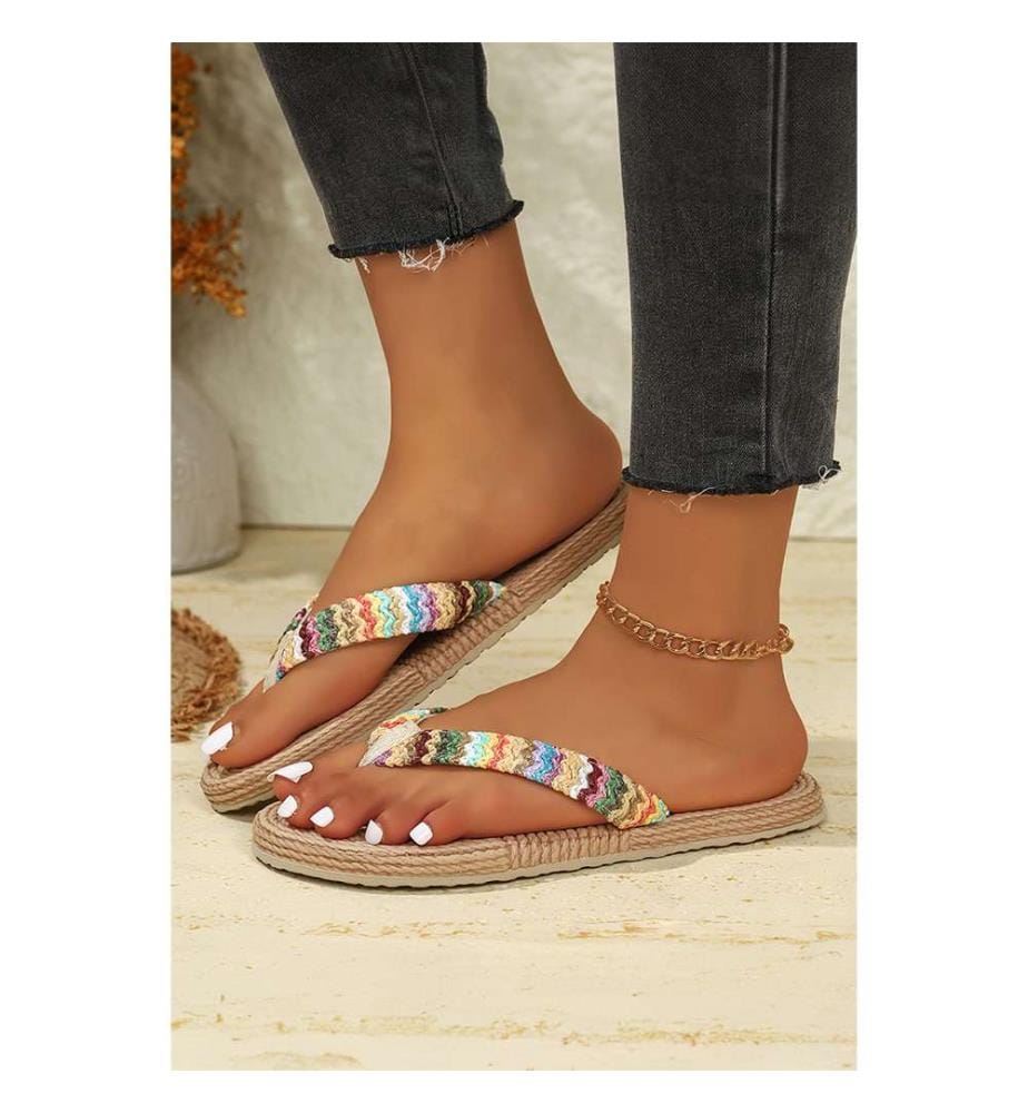 Boho-Flip-Flops aus geflochtenem Stroh – Khaki