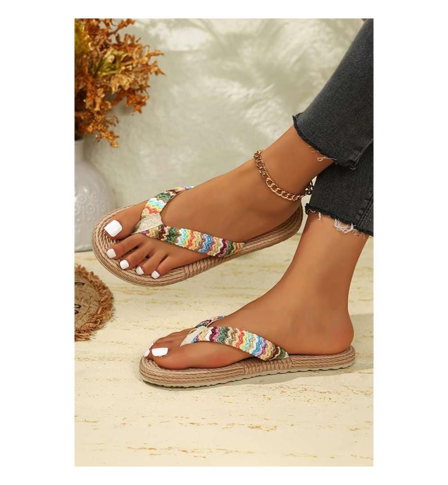 Boho-Flip-Flops aus geflochtenem Stroh – Khaki