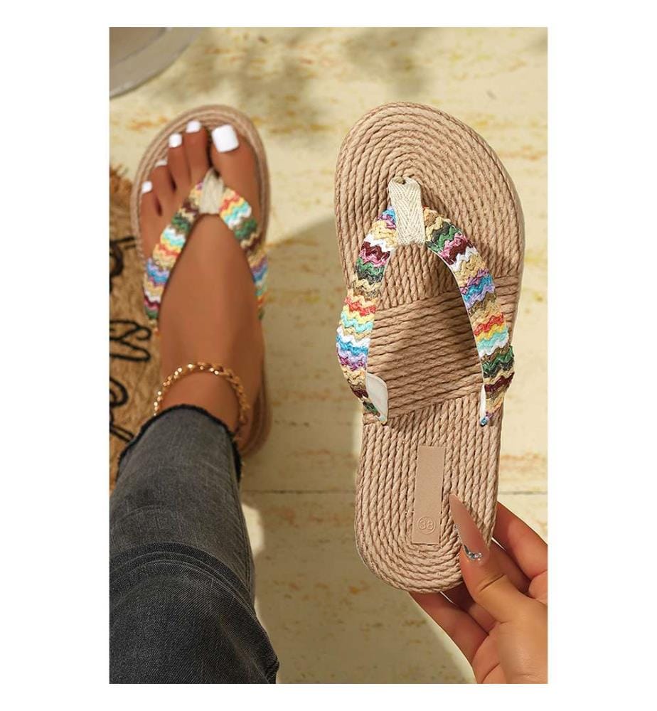 Boho-Flip-Flops aus geflochtenem Stroh – Khaki