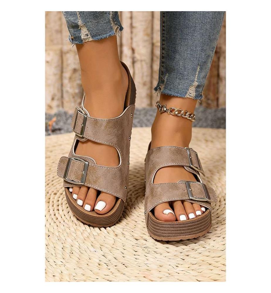 Mules plateforme rétro à double boucle - Gris
