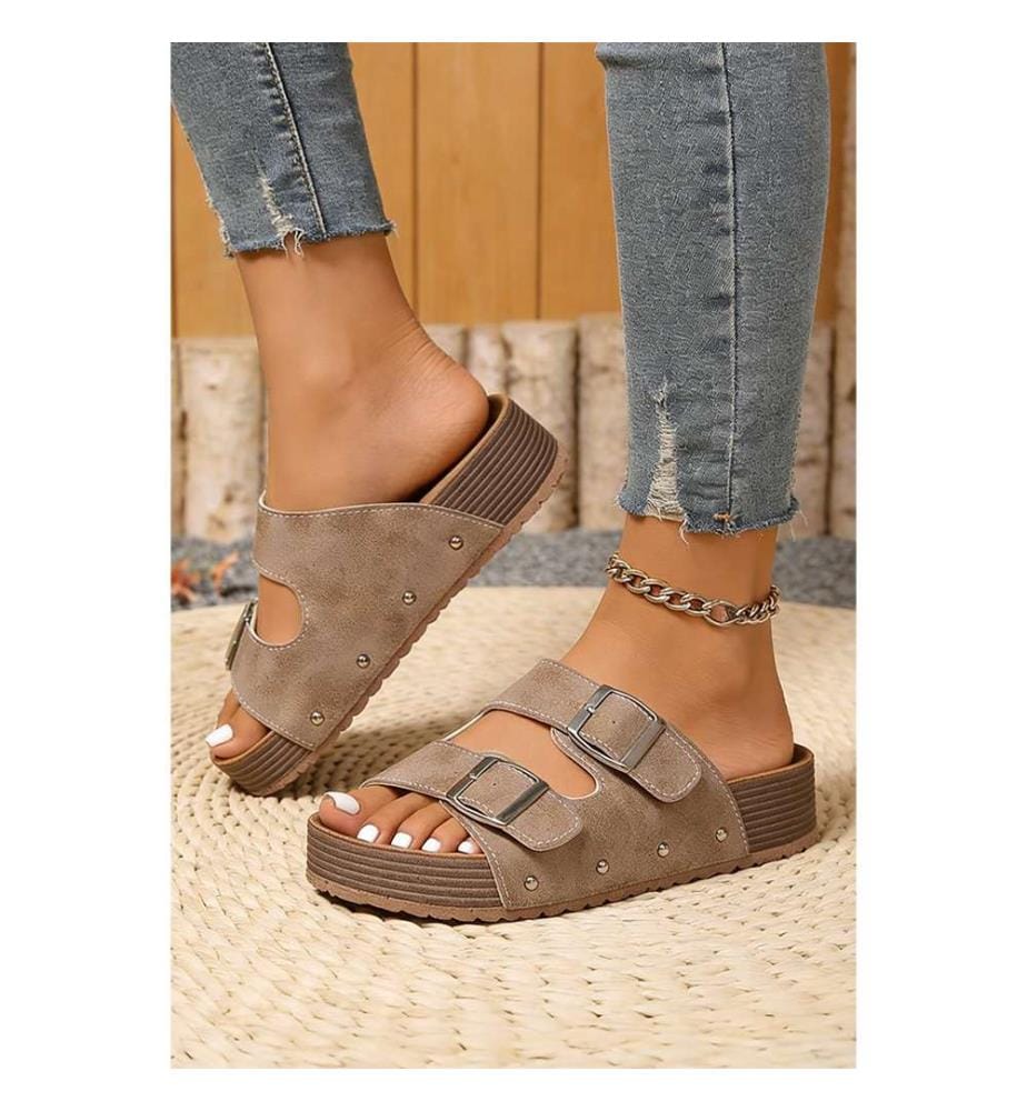 Mules plateforme rétro à double boucle - Gris