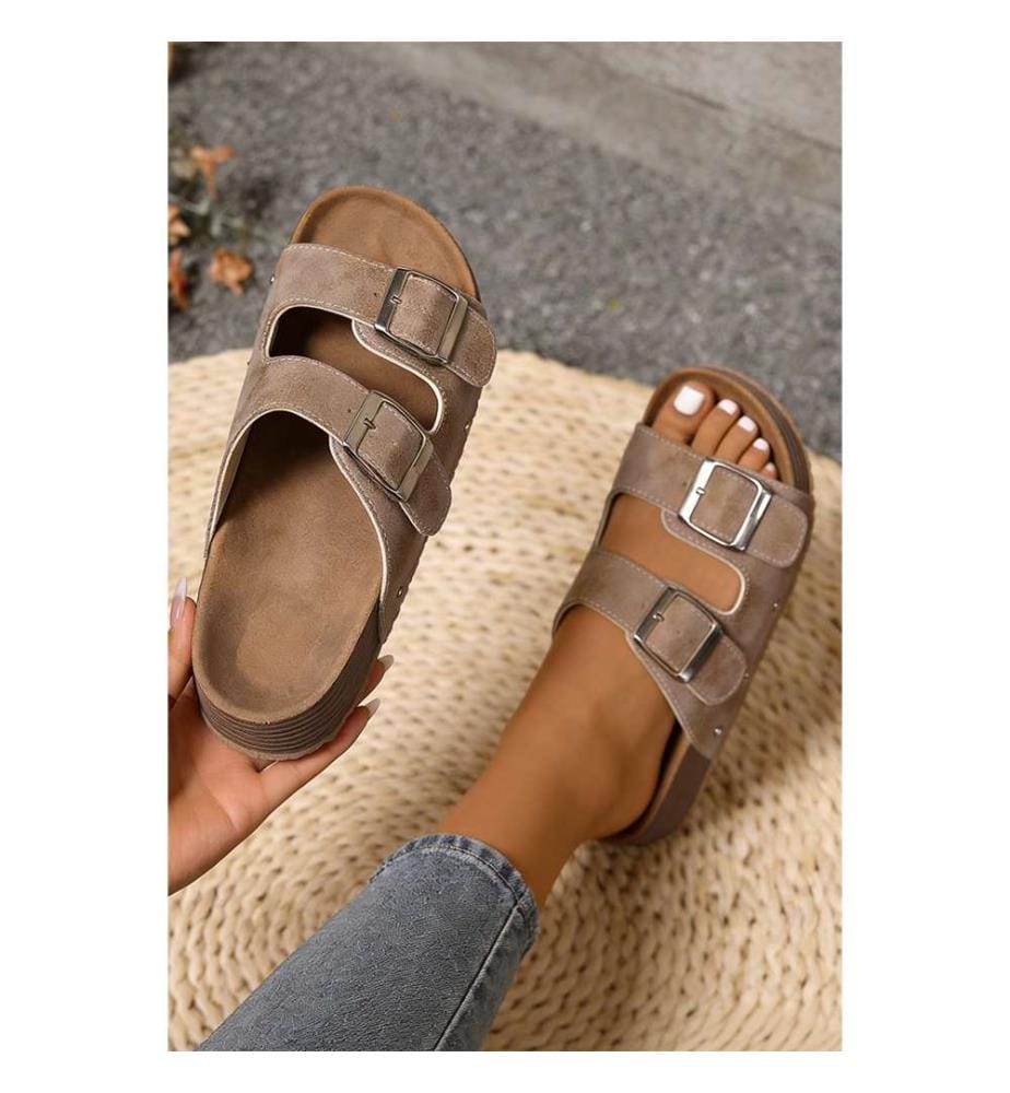Mules plateforme rétro à double boucle - Gris