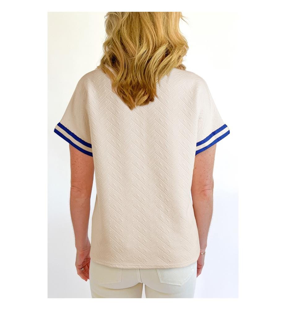 Haut à Manches Courtes à Imprimé Camouflage Beige Avec Bordure Rayée - Beige
