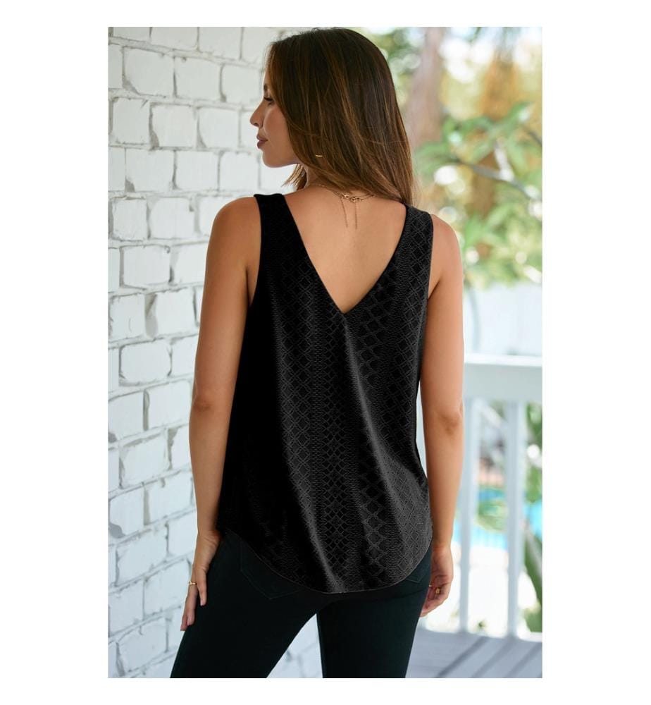 Débardeur ample à col en V et motif en maille noire à oeillets