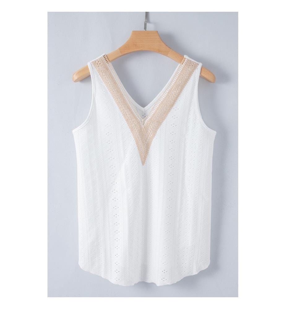 Débardeur ample en dentelle blanche avec épissure au crochet et col en V
