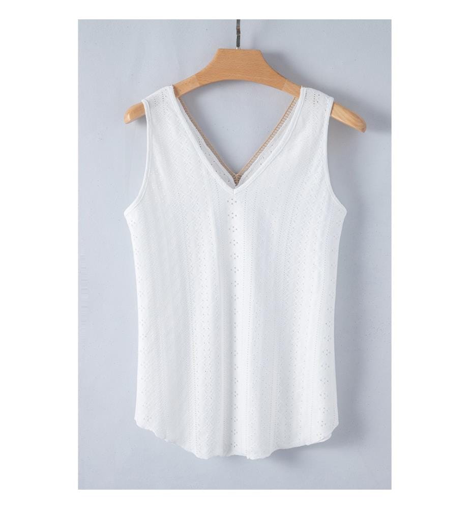 Débardeur ample en dentelle blanche avec épissure au crochet et col en V