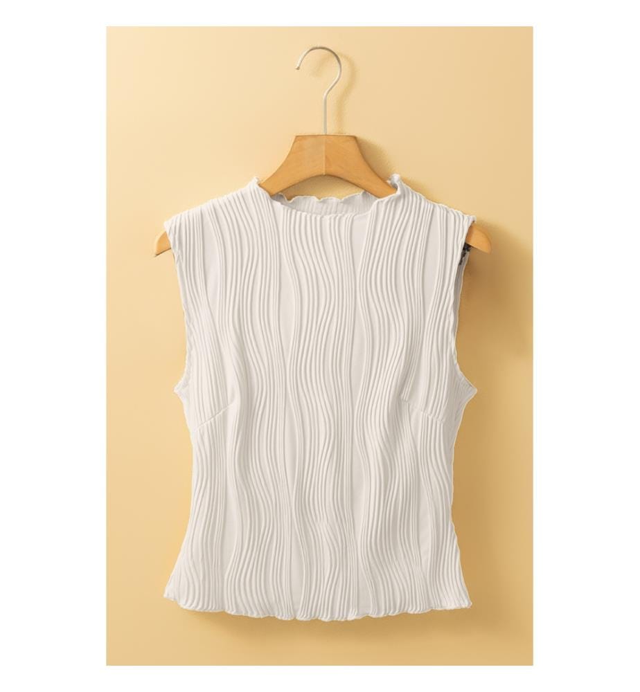 Débardeur blanc uni à col rond texturé ondulé