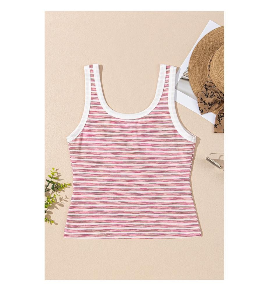 Débardeur en tricot teint en fil à rayures roses et bordures contrastées