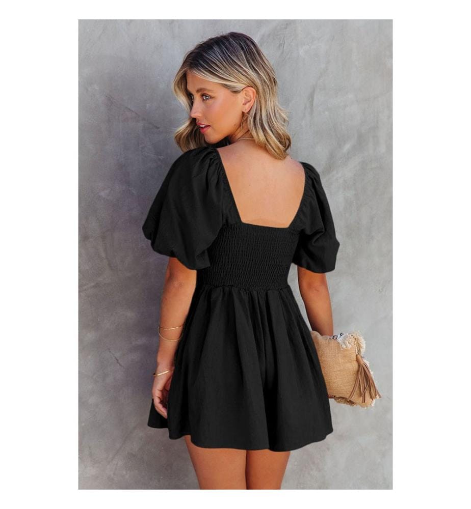 Combi-Short Noir à Col Carré - Noir
