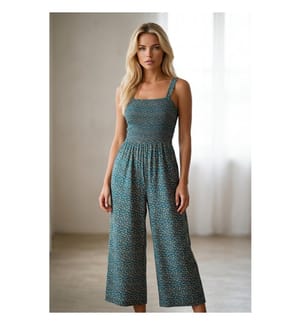 Combinaison Taille Haute à Imprimé Floral Verte - Vert