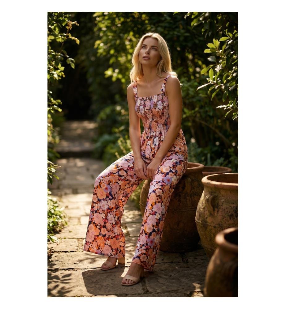 Combinaison Taille Haute à Imprimé Floral Noire - Noir