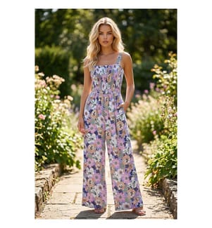Combinaison Taille Haute à Imprimé Floral Violet - Pourpre