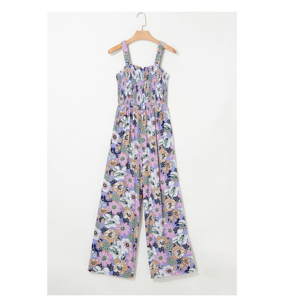 Combinaison Taille Haute à Imprimé Floral Violet - Pourpre