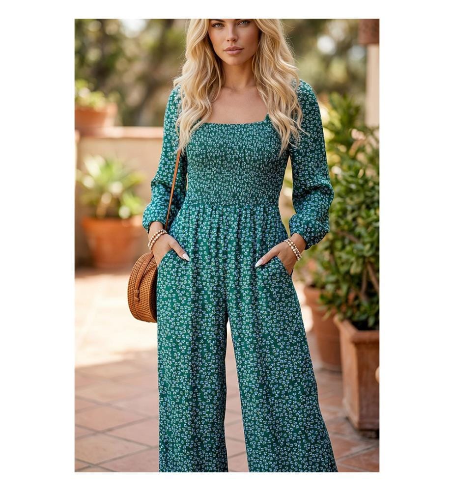 Combinaison à Imprimé Floral Vert - Vert