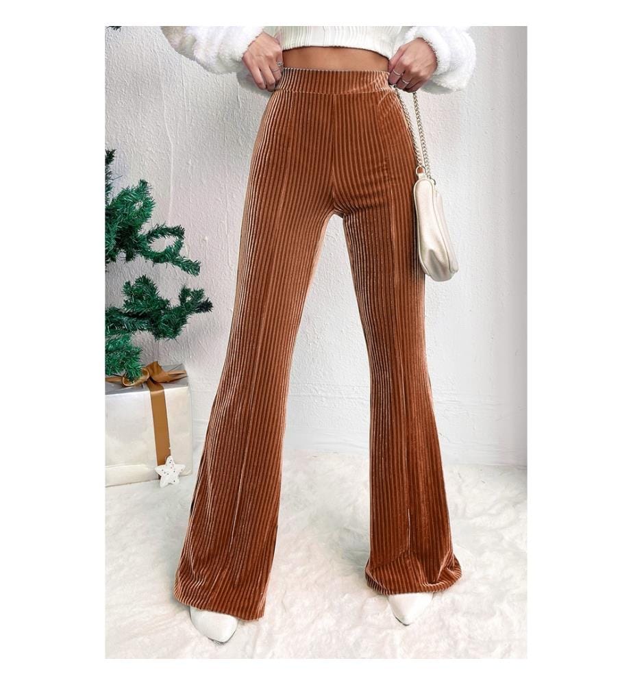 Pantalon Évasé en Velours Côtelé - Marron