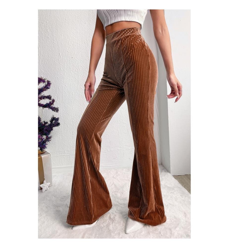 Pantalon Évasé en Velours Côtelé - Marron